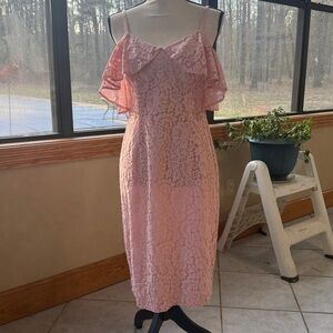 Trina Turk Blush Pink Lace Off-Shoulder Midi Dress